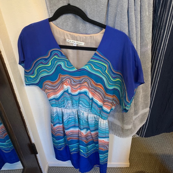Trina Turk Agate Swirl Caspian Blue Silk Dress 0 - Picture 2 of 2